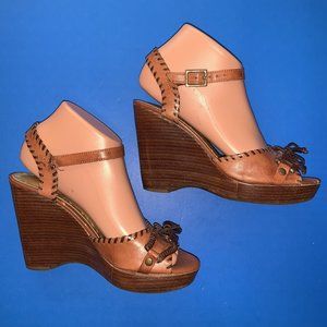 BCBGirls Brown Leather Stitched Uppers Wedge Shoes 6.5